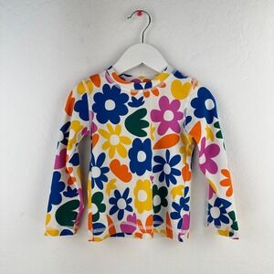 Hanna Andersson Swim Top Kids 3T White Pink Floral Stretch Long Sleeve Pullover